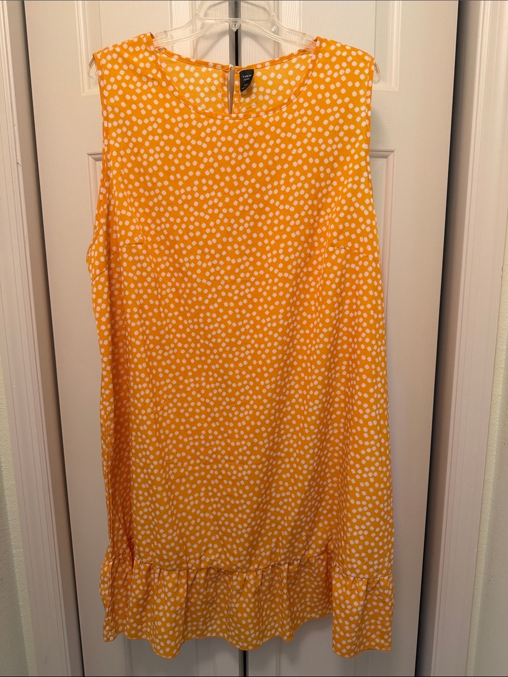 SHEIN Yellow Polka Dot Ruffle-Hem Midi Dress